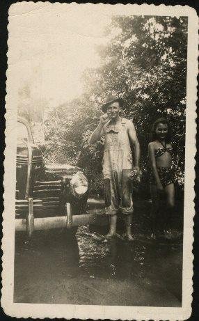 my dad washing his car off in Flat Shoals creek