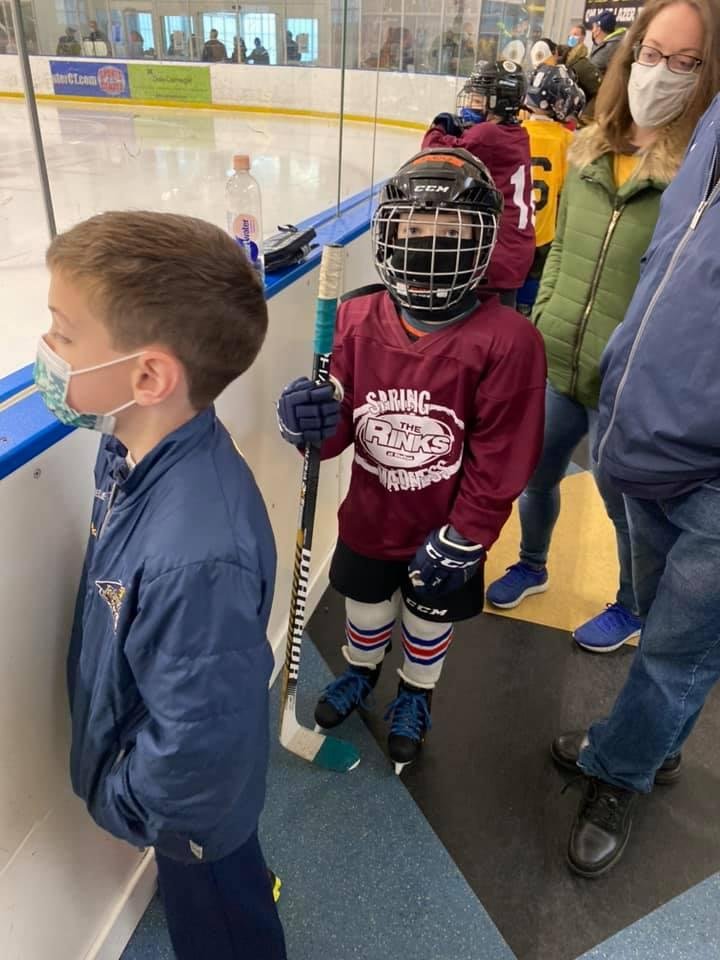 My Grandson Leo Purcell scored 2 goals in his first mite D League hockey game for his team, the Coyotes at the Rinks in Shelton . I’m proud of him