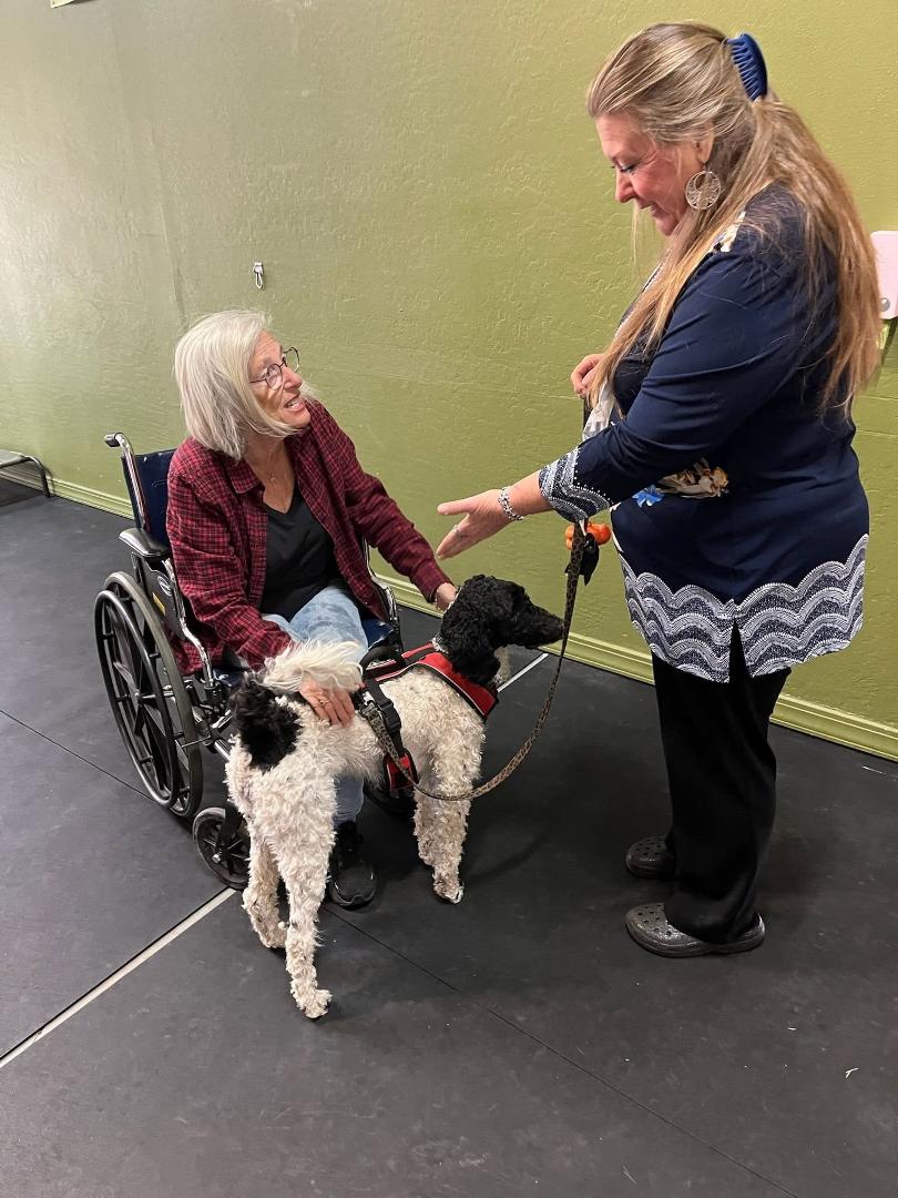 Barb voluntered to help train service dogs.
She does NOT need a wheelchair.