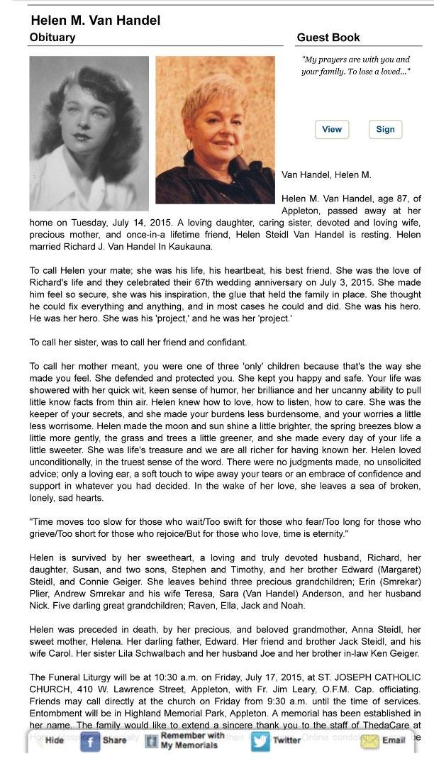 This evening is the first anniversary of my darling, darlings passing. Yes, it still hurts, yes, we still miss her, yes, we still love her. Daddy and I went to Mass together this morning and then went to the mausoleum and p