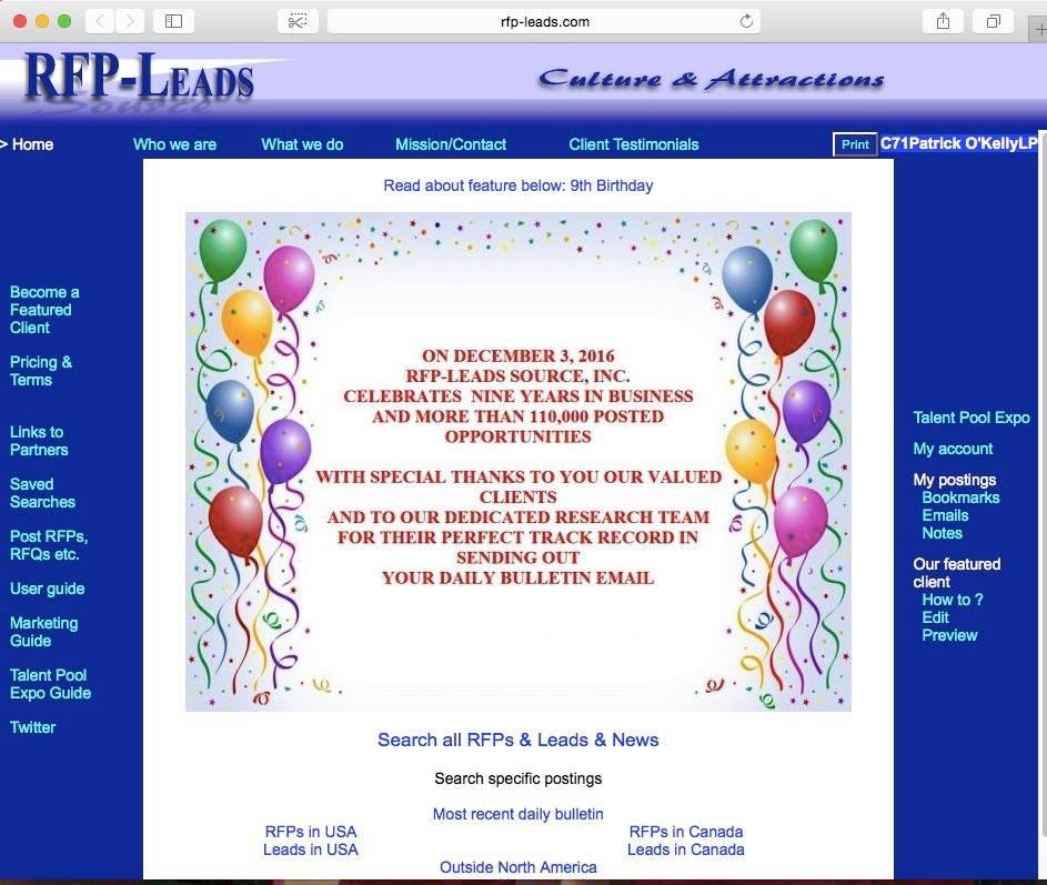 Patrick & Beth are delighted to have reached another milestone with their business RFP-Leads Source Inc.. A business conceived in our retirement. It is a joy to have daily contact with those working with us in the business