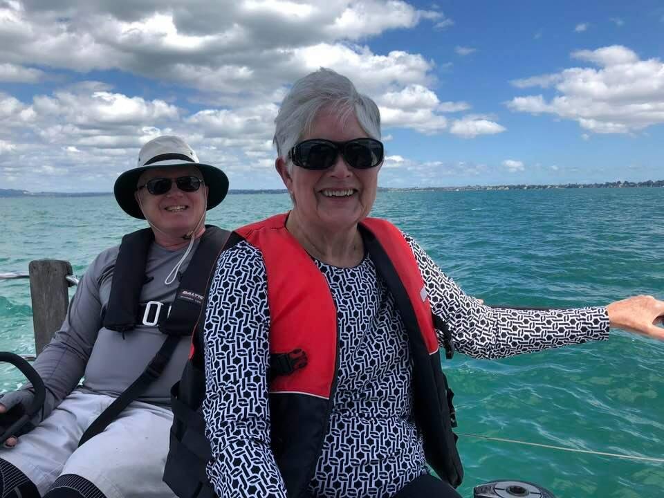 Out on the bay for a glorious day, thanks to my sil Andy and Betsy. Betsy climbs all over the boat to help sail it. Love it!
