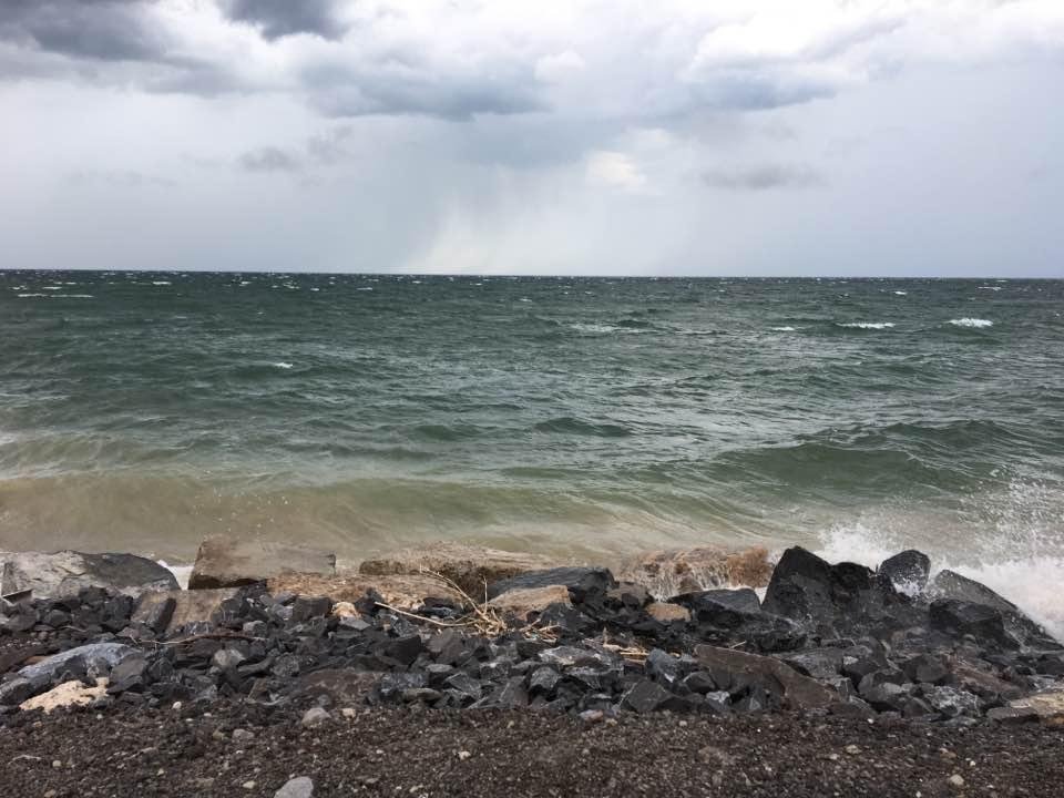 This was the lake later this afternoon. High waves & very windy. Not a nice day for the beach (since there isn't any).