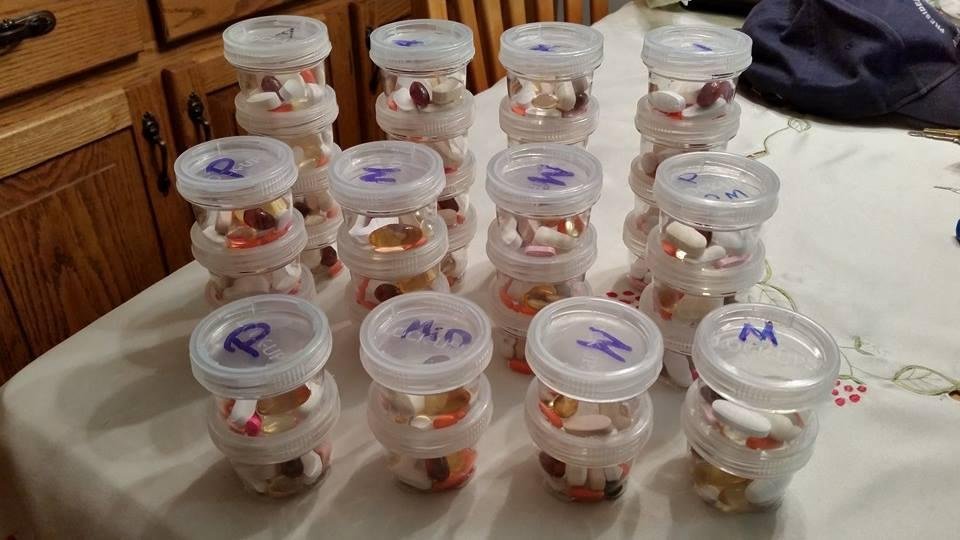 My vitamins for 2 weeks 3 times a day, not including protein 4 times a day.