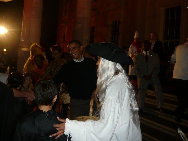 The Obamas giving out candy to Joey