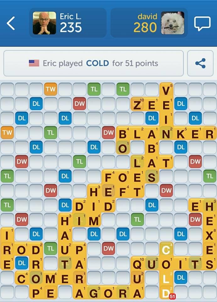 A 50+ word on Words with Friends.  Not bad after the umpteenth Manhattan!