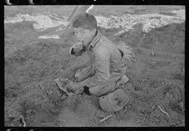 White Privilege
Santa Maria, Texas — February 1939
A young man eating his lunch in a field near Santa Maria, Texas. The lunch comprised of just tortillas and cold coffee