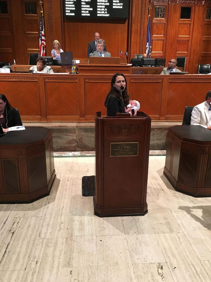 Stephanie Hilferty with her precious newborn on the House Floor...