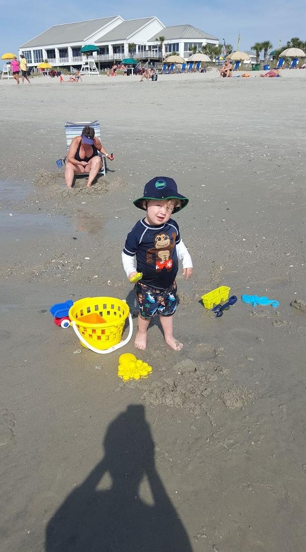 Carter enjoying Myrtlewood Beach, SC.
