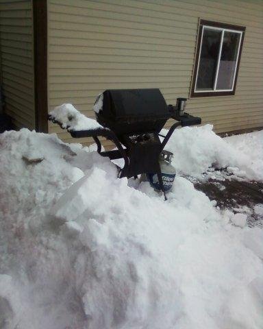 Back porch right after shoveling the roof BEFORE  more snow in the next pix!!!