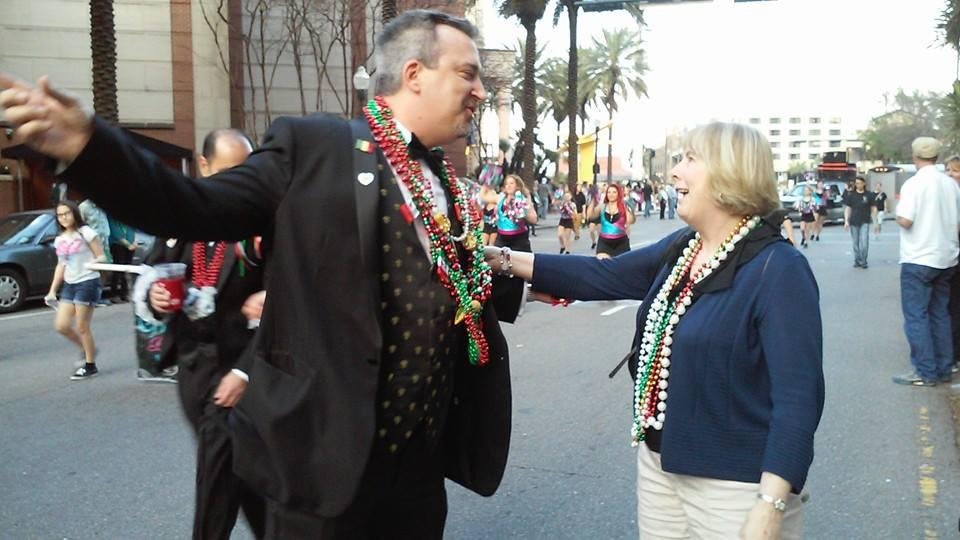 Hey mister can i have some beads? There is always a parade in new orleans. Michele Insley Marlaina Insley Loushine