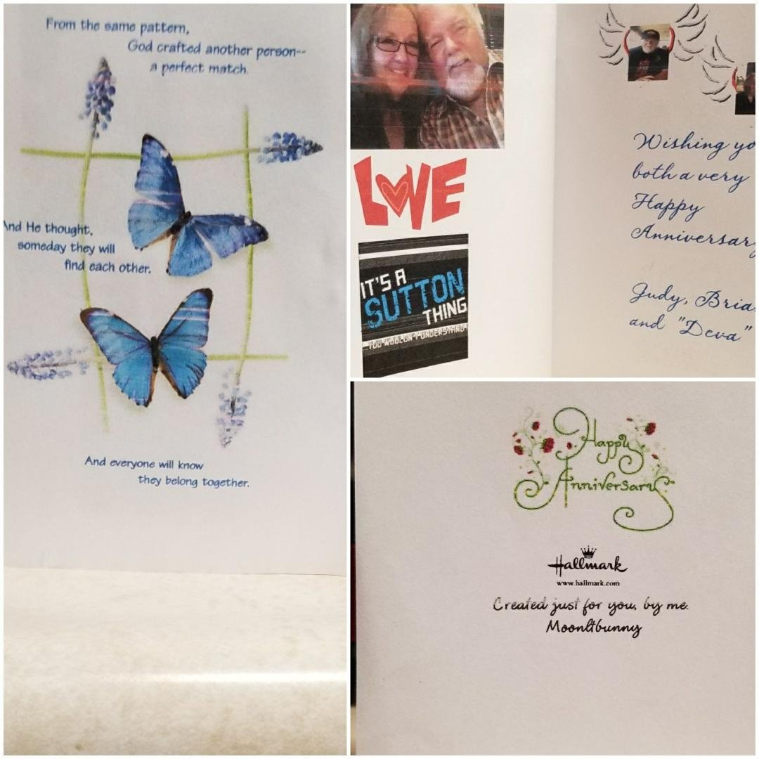 Rich's sister , my sister in law, made this beautiful card for our 38th wedding Anniversary .38 years May 18th !!!! We have been Together for 44 yrs in August !!! Thank you, Judy😘