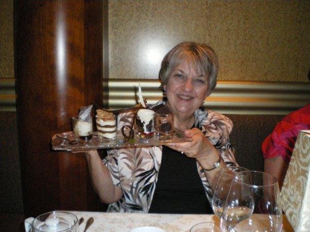 Sally with desert from the gormet restraunt