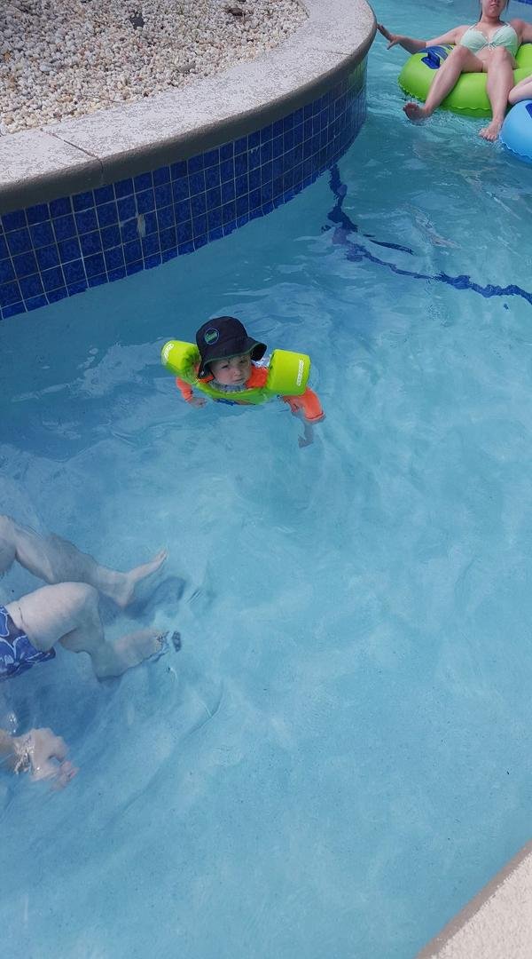 Carter swimming.