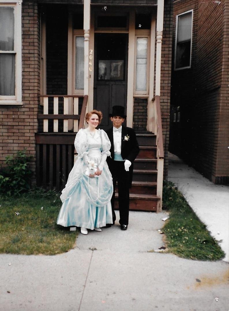 I promised Chris that I would tag Jose's awesome wife, Jen Hernandez, if I was able to scan and post this picture. For the record, folks, I made the dress, the cummerbund, and the bow tie!