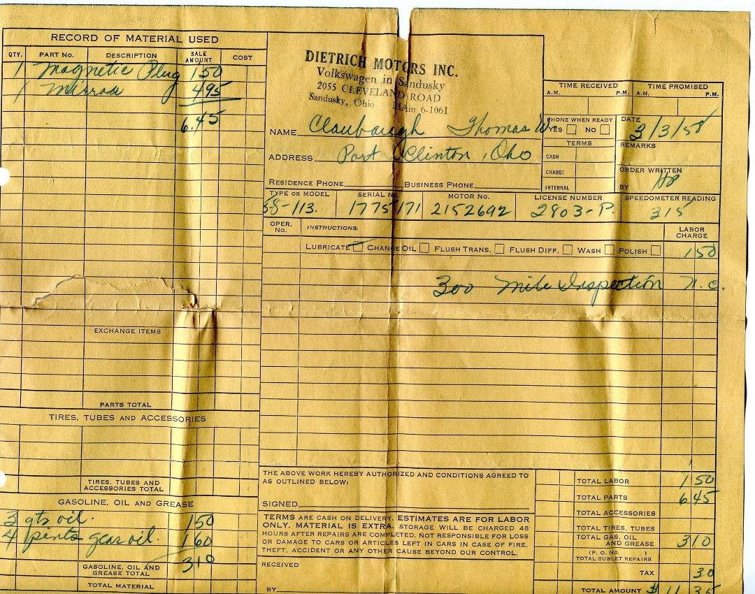 TBT Boy, how prices have changed. Oil change on Grandpa Claubaugh's VW bug.