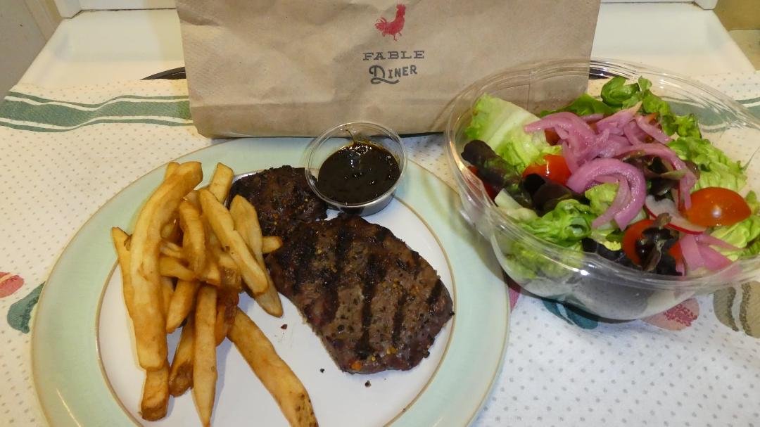 We can't dine out, so we had Door Dash deliver a nice steak dinner from Fable Diner. They're located in the Lee Building at E. Broadway and Main.