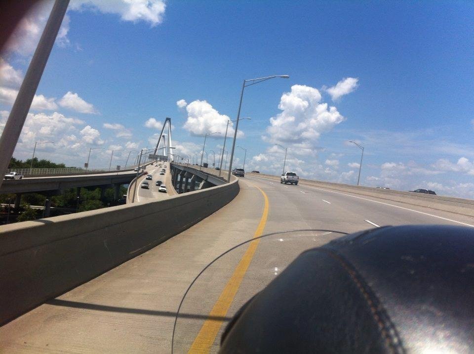 The only picture of Charleston Bridge that Yvonne took that was not of the ground . It is hard to take a good picture when you are holding on for dear life !