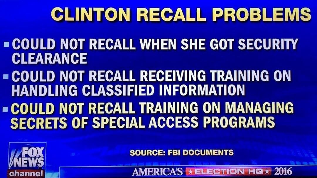 She could not recall over 40 times. Wow ... you libs believe this? Really?