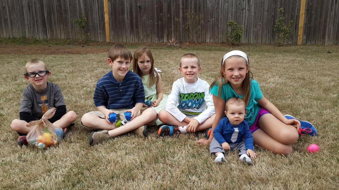 Easter Sunday 2015 with our precious grandchildren. L-R: Ben, Dylan, Avalyn, Drew, Kate, and Jake. And we have another little angel on the way!