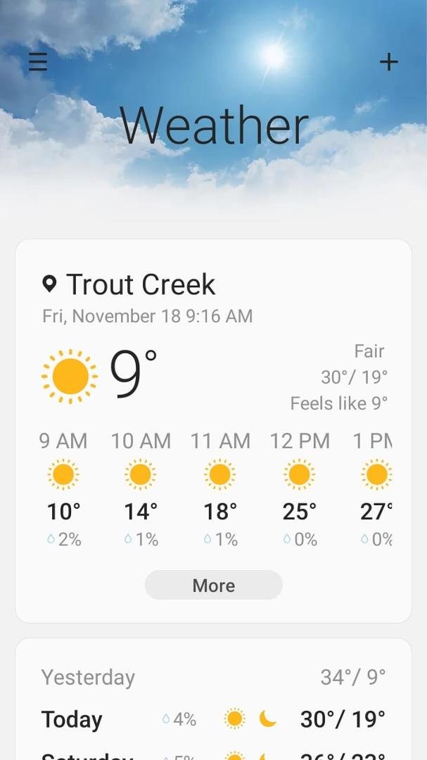 Quite a difference from Florida. The temp is missing a number.