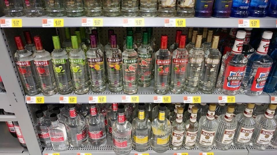 On open shelves at Wal-Mart.