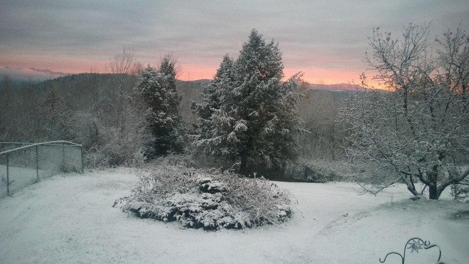 Waking to our first snowfall..(about 1")