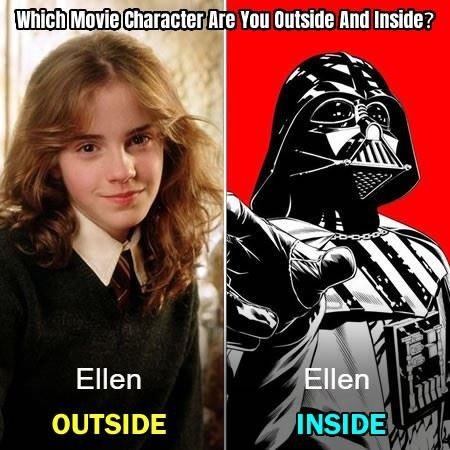 Whoops, they mixed it up! Definitely Hermione on the inside, but I don't know about Darth Vader on the outside..., or inside.