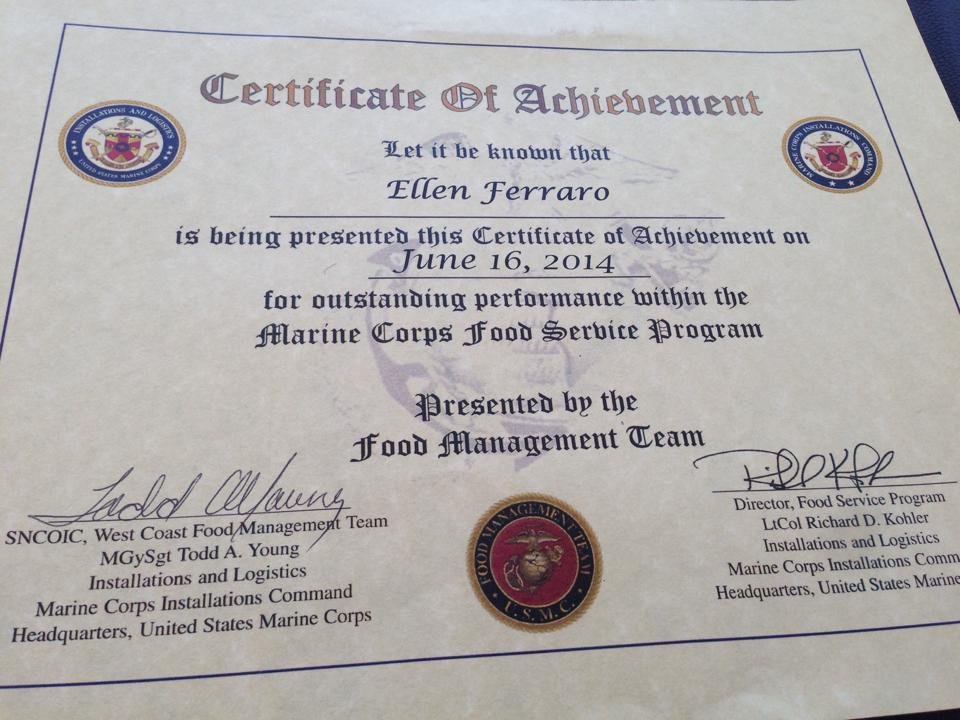 Received this today from the Marine Corps Food Management Team!