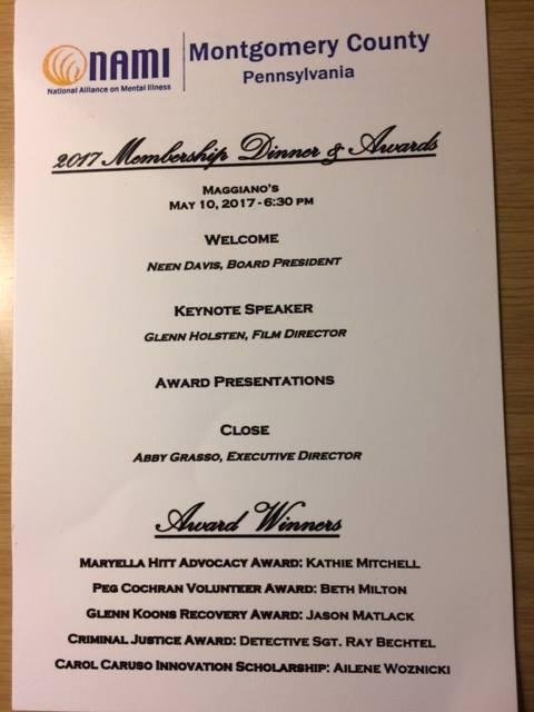 Beth Milton was recognized for her volunteer work with the National Alliance for Mental Illness