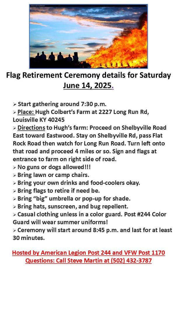 Open to the public! RAIN OR SHINE this Flag retirement is happening!