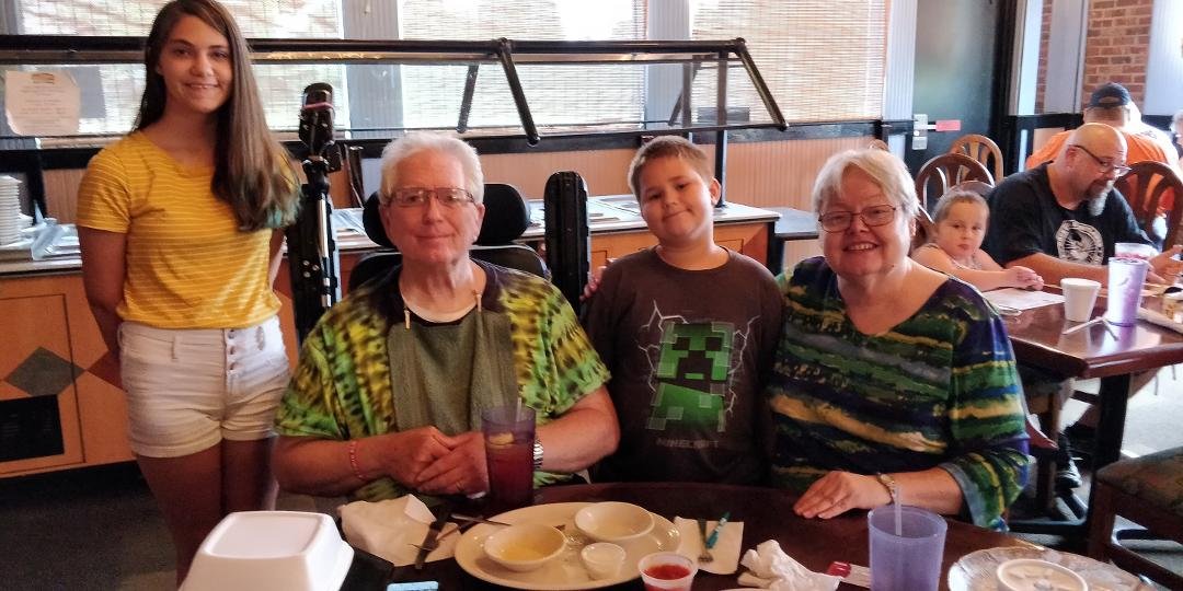 Wife REBECCA, great grandchildren CHRISSY and BRETT, lunch at BOXCAR RESTAURANT