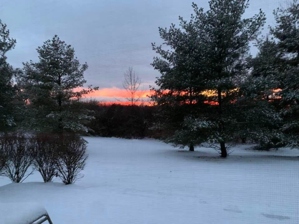 Pretty sunset after a snowy, icy day!