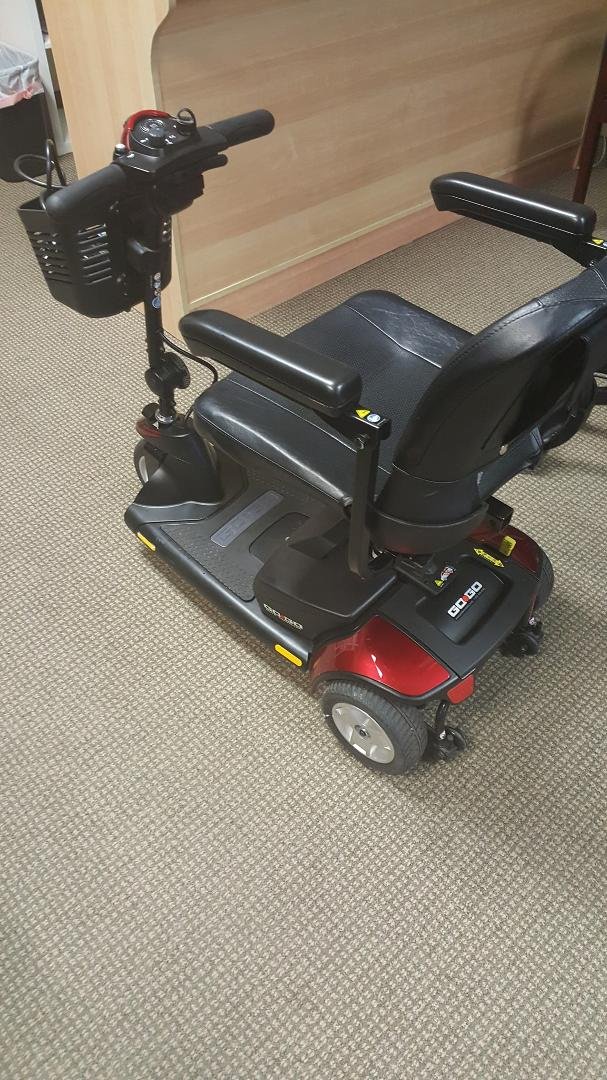 Paula has new wheels!Will fold up and fit in truck.Good for planes and cruises.This is until her leg and arm get stronger.