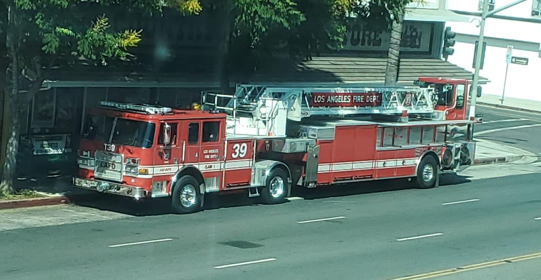 The pride of Van Nuys from my co worker's window. Los Angeles City Fire Department Truck 39