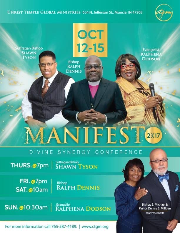 We invite you to our annual Divine Synergy Conference at Christ Temple Global Ministries this October 12 to 15! Come and be blessed by our incredible line-up of great men and women of God!