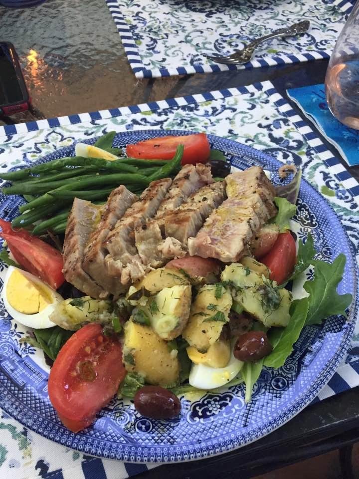 Salad Nicoise and the second bottle of wine.