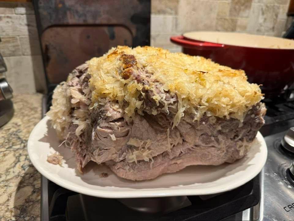 We really should have invited more people for dinner! This is an 8.5 lb. Pork Shoulder Butt Roast. And it’s tasting delicious!
