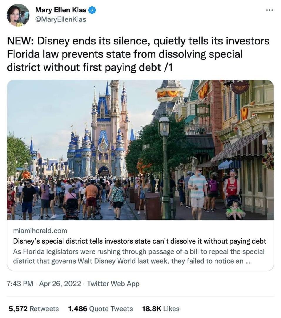 Idiot-in-Chief.
Flordia Governor DeSantis doesn't know the law and will have Republicans running from his stance against Disney. Read the facts that have DeSantis constituents fuming.