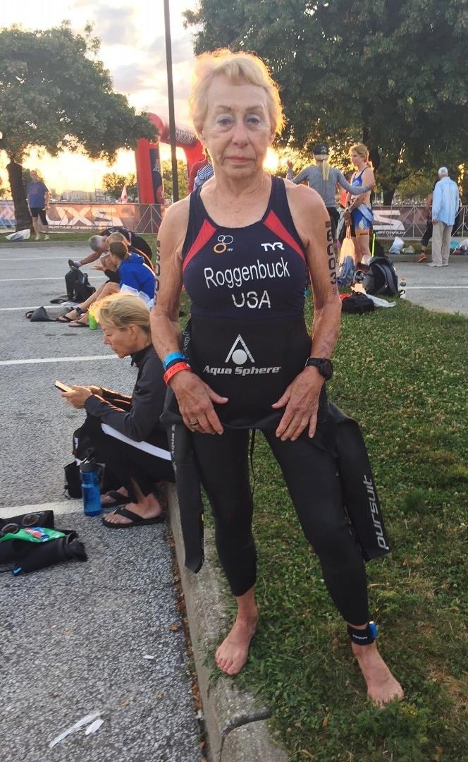 Sharon, pre-race at USAT Nationals in Cleveland. Finishes 1st in age group!