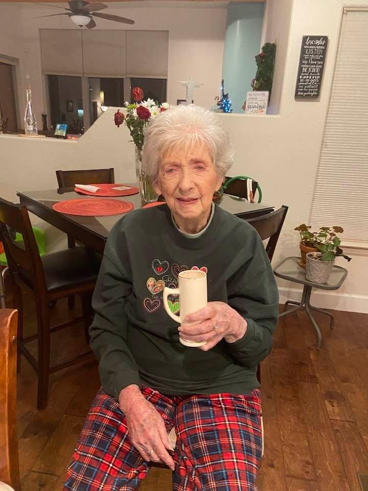 My beautiful 97 1/2-year old Mom enjoying a little eggnog plus a secret ingredient for Christmas! So grateful to have her still with us today!