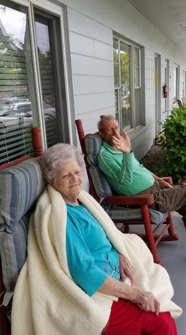 Jerry and Margaret margaret's porch watching Saint Patrick day's Parade