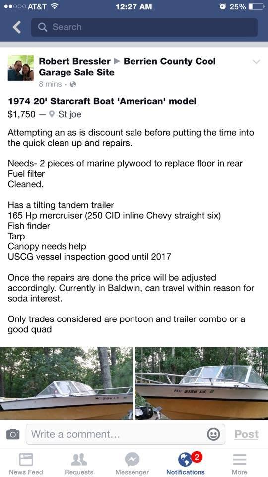 Hey Eric, my buddy Robert is selling a boat. I thought about you immediately.