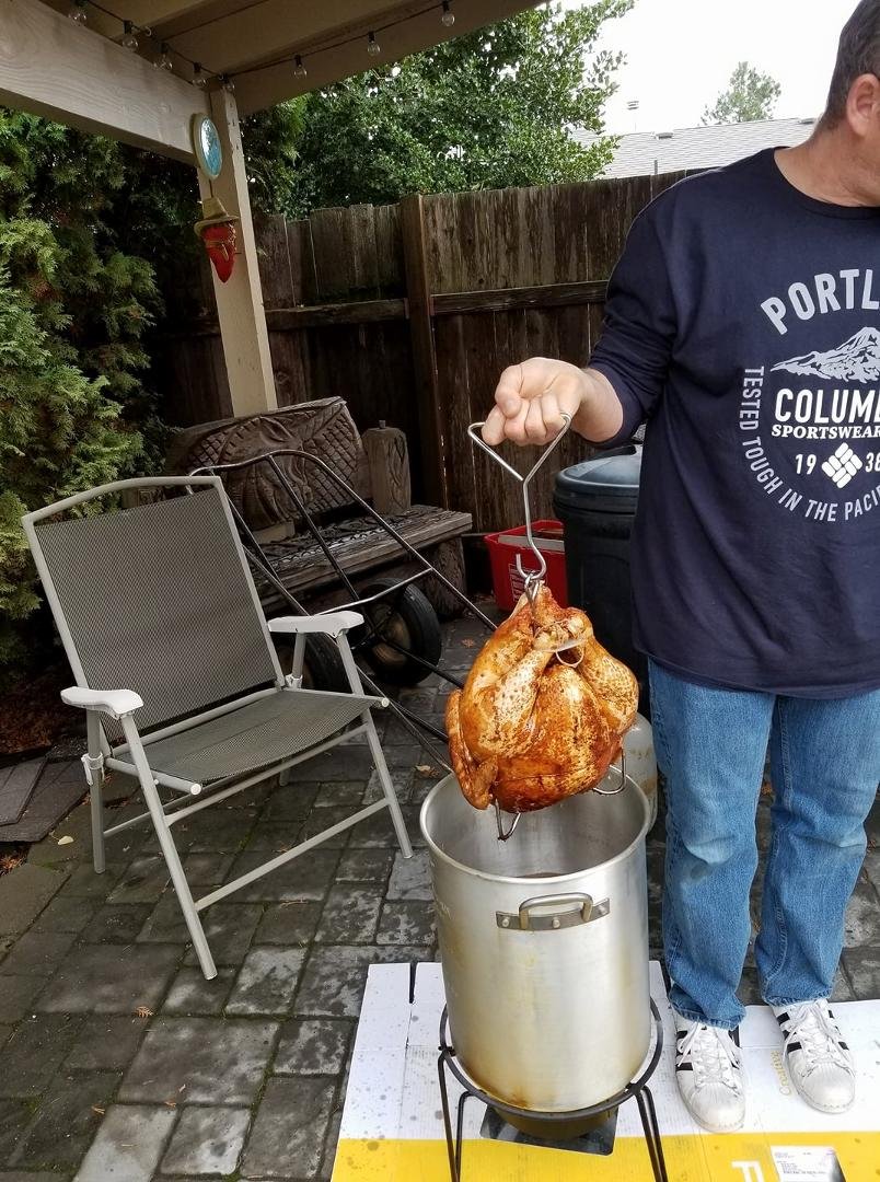 Son in law in Beaverton Oregon is deep fryina a turkey, and the smoked one is yet to come!