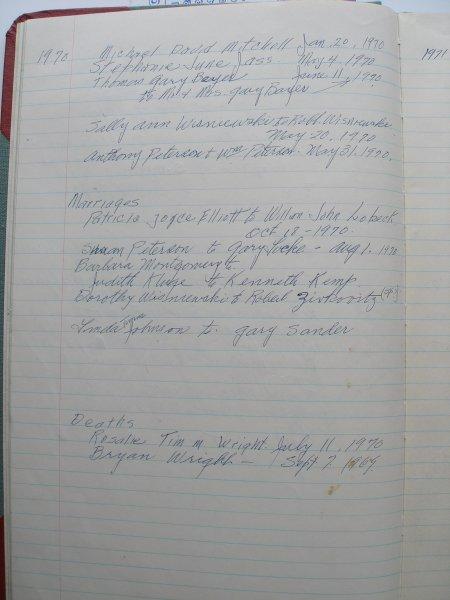 1970 ledger -- recording the deaths of both of my parents: Dad Sept '69, Mother July '70