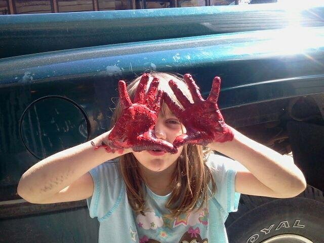 Grandaughter painting over at gramps today