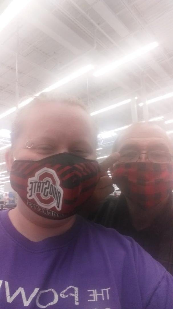 Shopping and wearing the mask Becky Luman gave me.