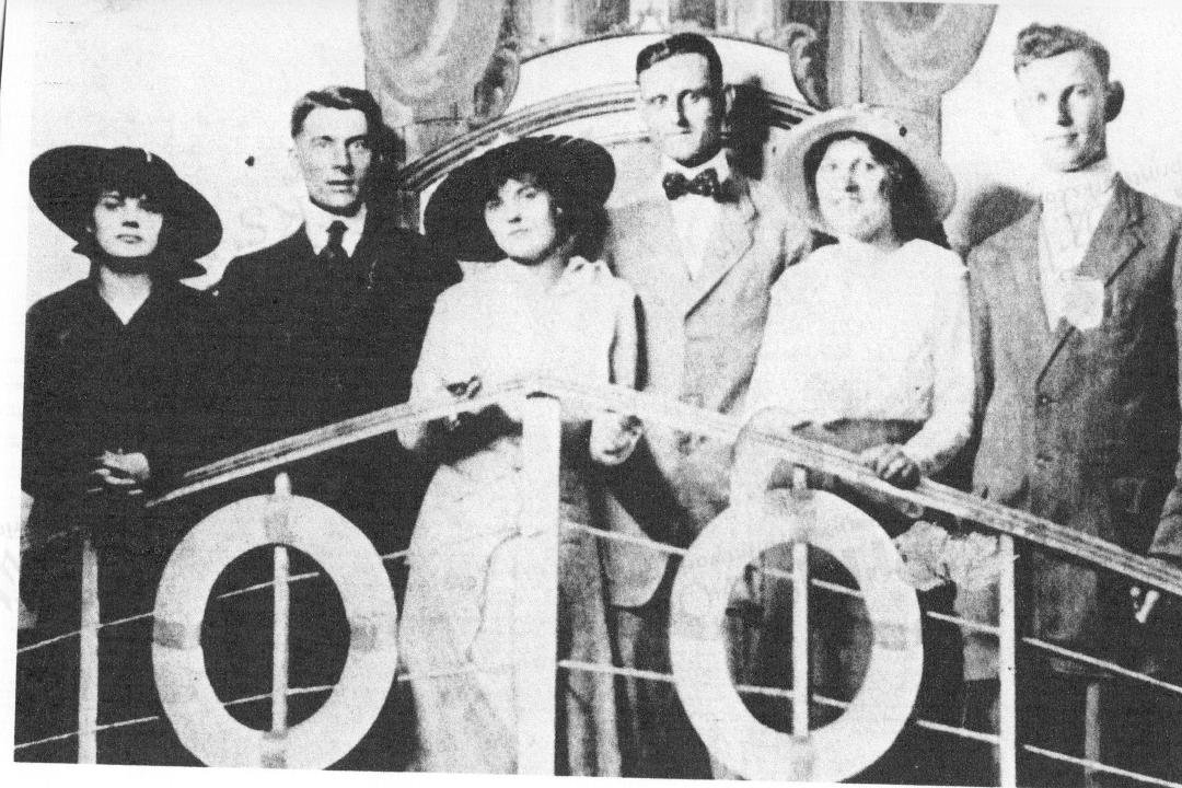 Left to right, Gram, Papa, Aunt Goldie and Uncle Elias and one unknown couple