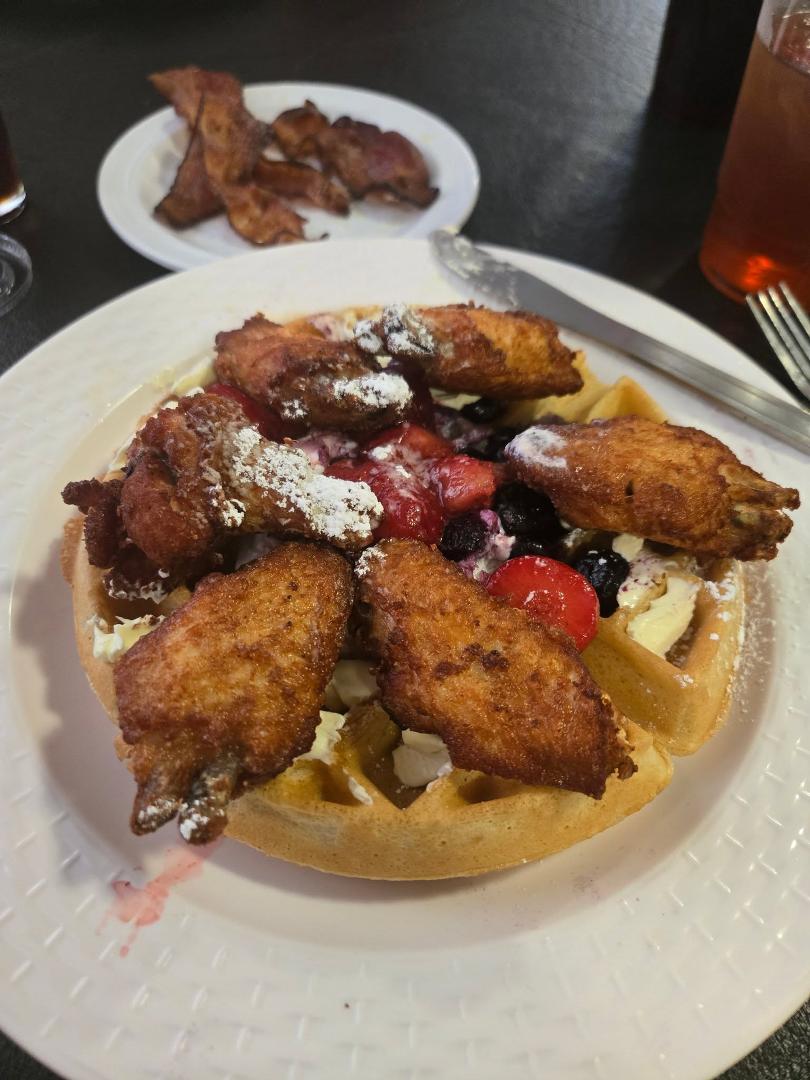 Chicken and Waffle for breakfast at the Lumberton Cafe