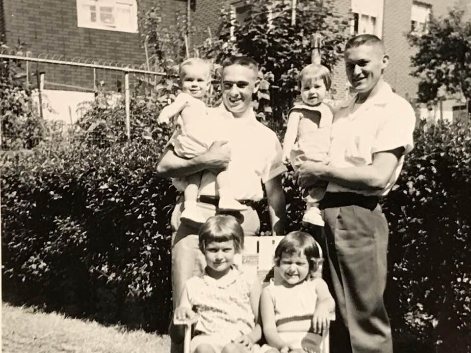 I found this old picture of my Dad, Uncle Hank, myself and my cousins MaryKay, Nancy and Patti.